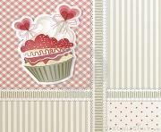 valentine s card with cupcake and hearts decorations 3YW4hX clipart