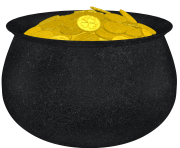 Pot of Gold with Shamrock and Gold Coins PNG Picture