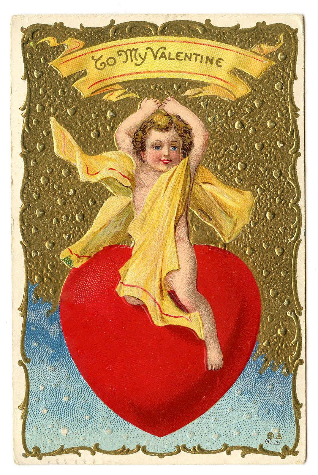 vintage valentine clip art cherub riding giant heart BiIQ5V clipart