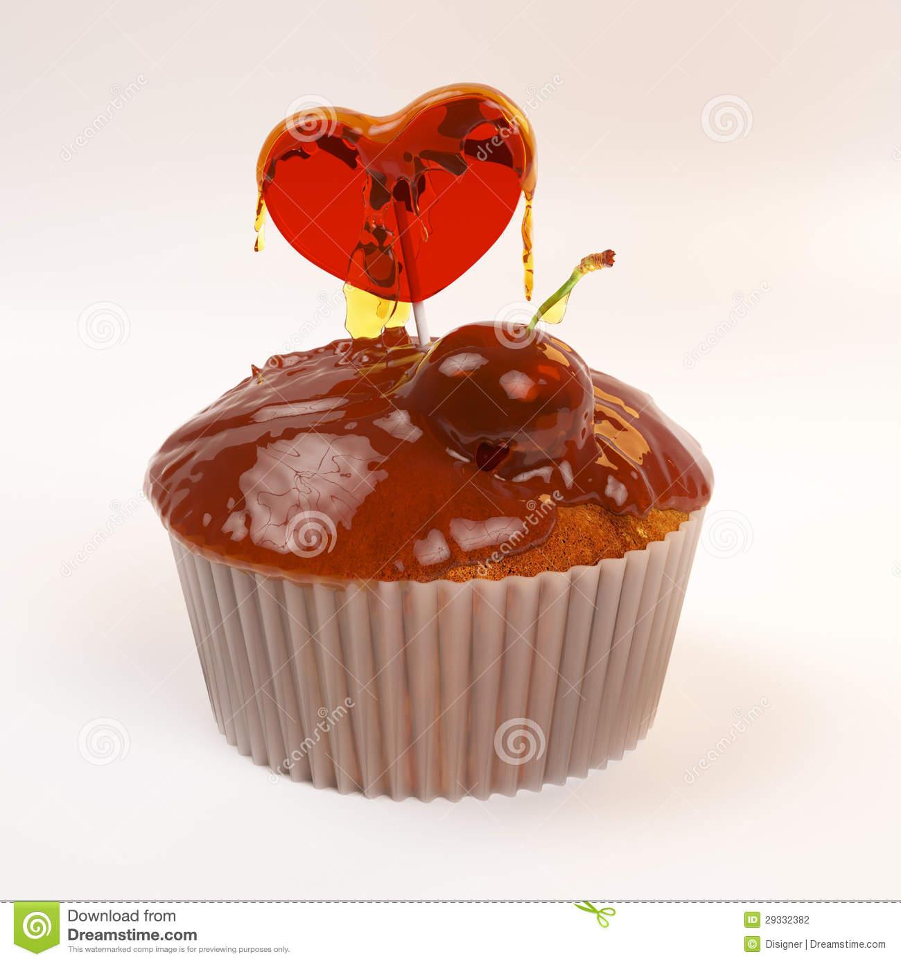 cupcake for valentine s day with honey cherry and heart candy IBxgSL clipart