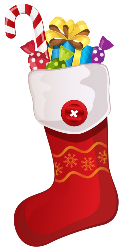 Red Christmas Stocking with Candy Cane PNG Clipar