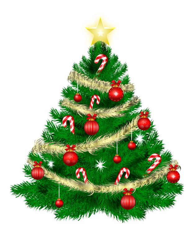 Christmas Tree with Christmas Ornaments and Star PNG Clipar