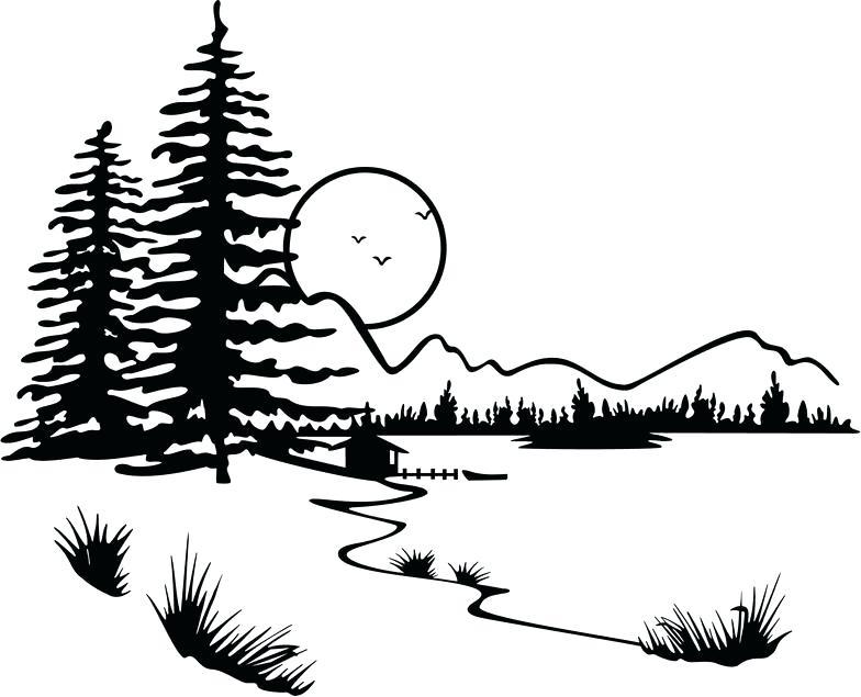 sunset tree clipart black and white