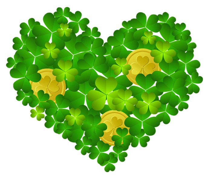 St Patricks Shamrock Heart With Coins Png Clipart