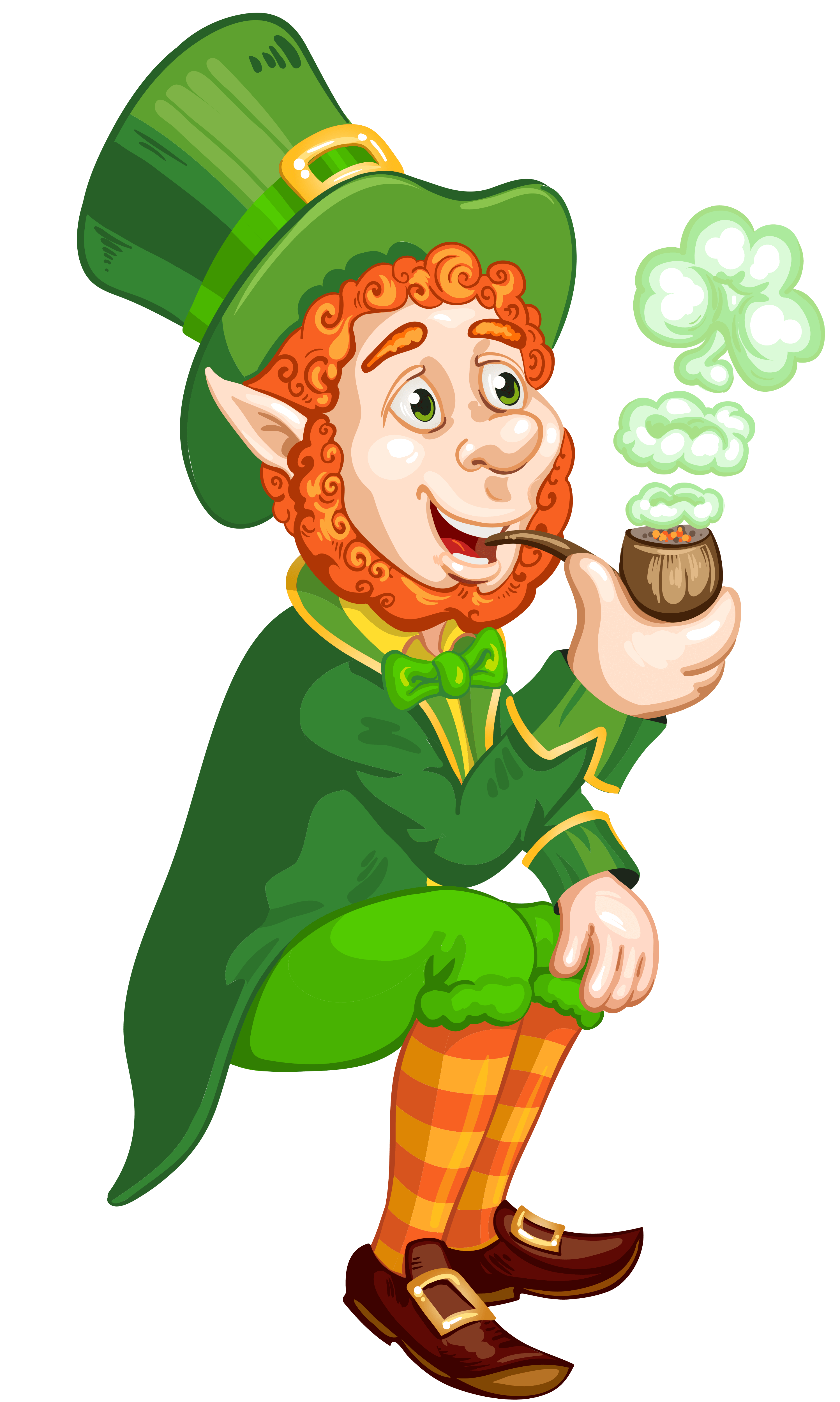 St Patrick Day Transparent Leprechaun With Pipe PNG Picture
