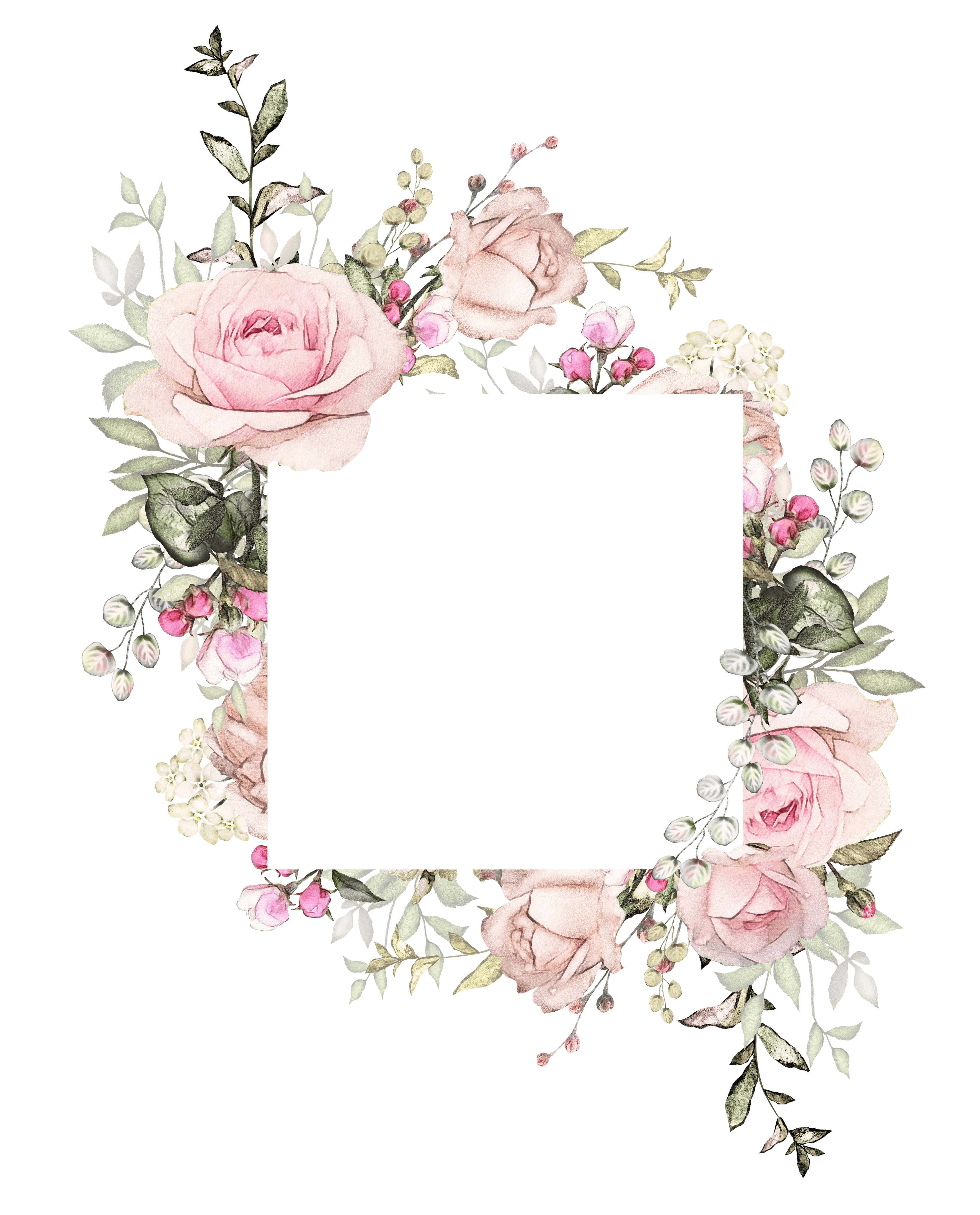 Pink flower frame illustration Wedding invitation Watercolor painting Floral design