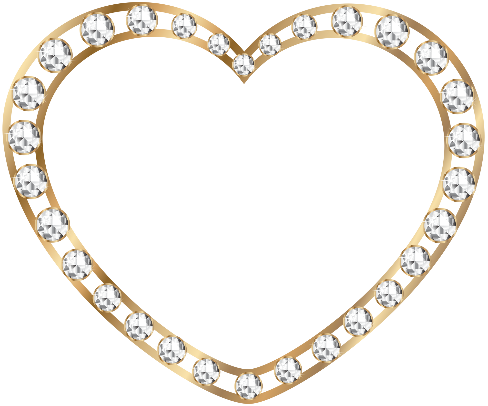 Gold Heart with Diamonds Transparent PNG Image