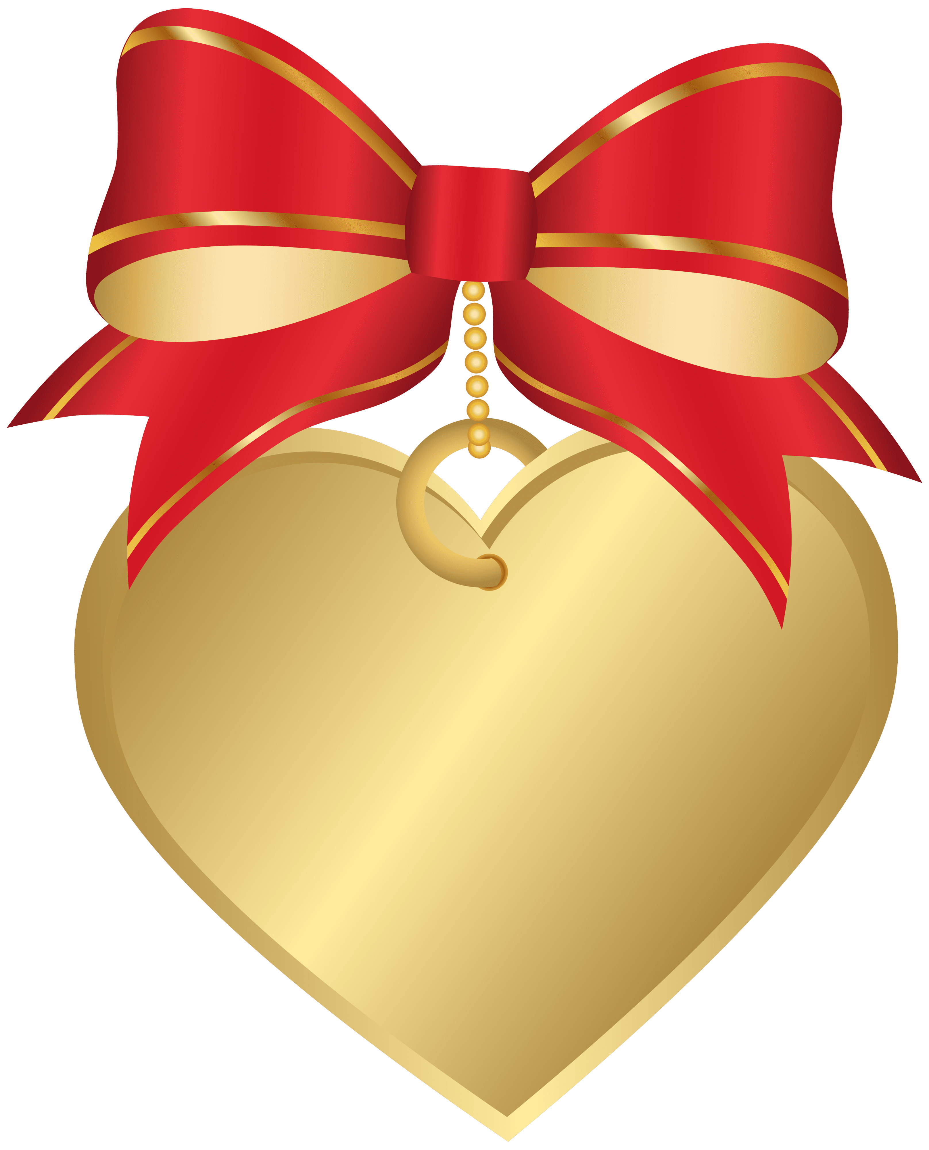 Gold Heart with Red Bow Transparent PNG Clip Art Image