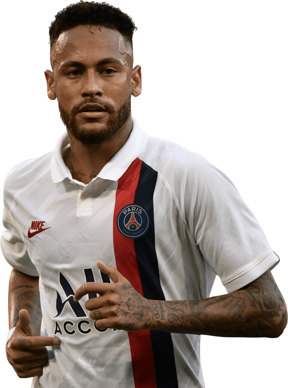 Neymar in white jersey from Paris Saint Germain PNG