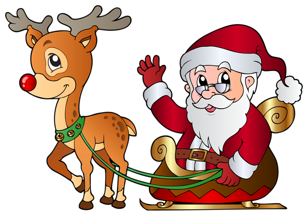 santa cartoon with his reindeer