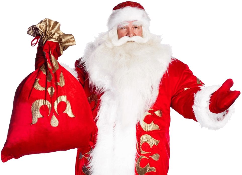 real santa claus happy with a red bag png