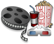 Movie reel with soda drink and popcorn vector clip art