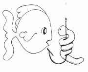 fish and worm black and white clipart