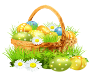 Easter Basket with Eggsand Daisies PNG Clipart Picture